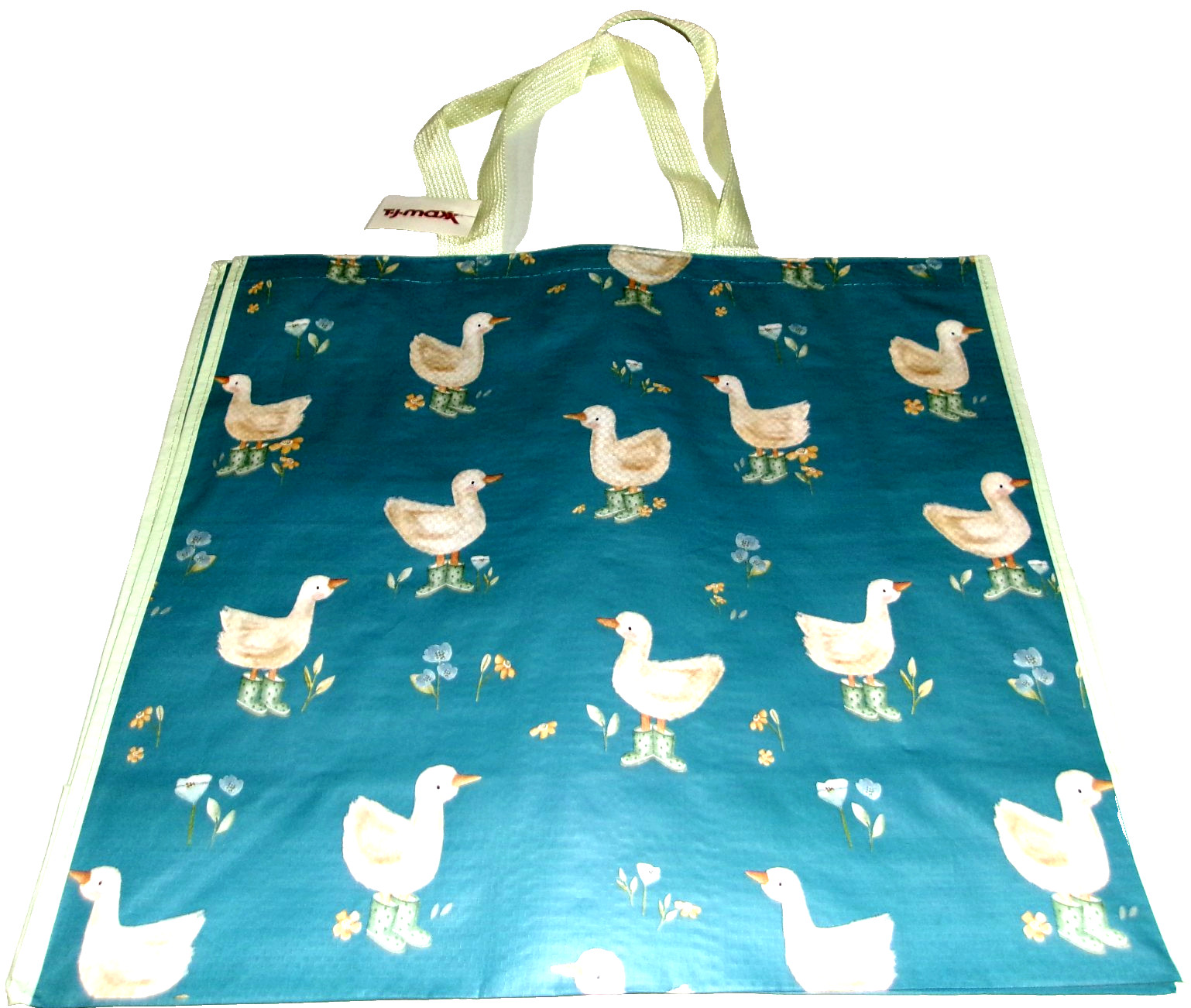 Reusable Tote Bag ~ 20″ X 18″ X 8″ ~ CUTE DUCKS WEARING BOOTS ~ T.J. Maxx