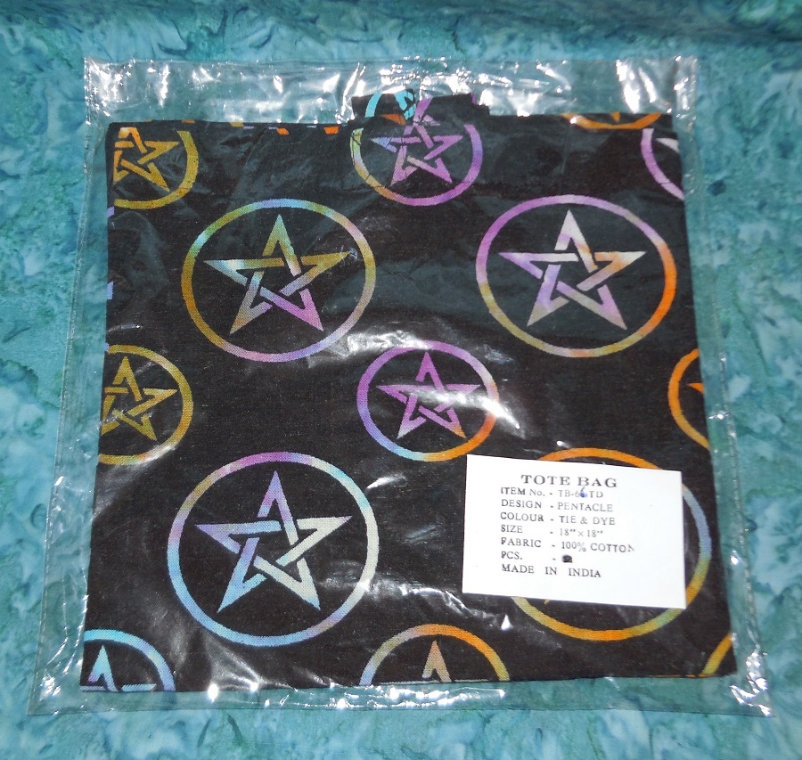 1 Tote Bag Pentacle NEW Rainbow Tie Dye Black Reusable Washable Cotton 18″ x 18″
