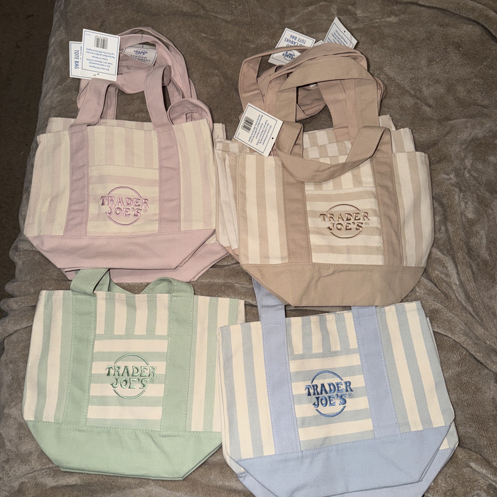 Trader Joe’s Mini Pastel Stripe Canvas Tote Bag Limited Edition Set Of 4