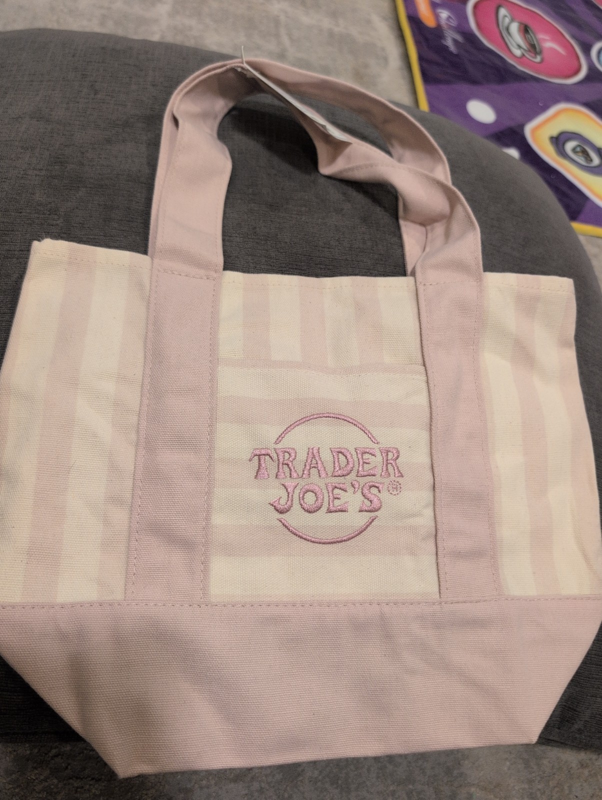 Trader Joe’s Striped Mini Canvas Tote Bag Pink/White, Machine Washable