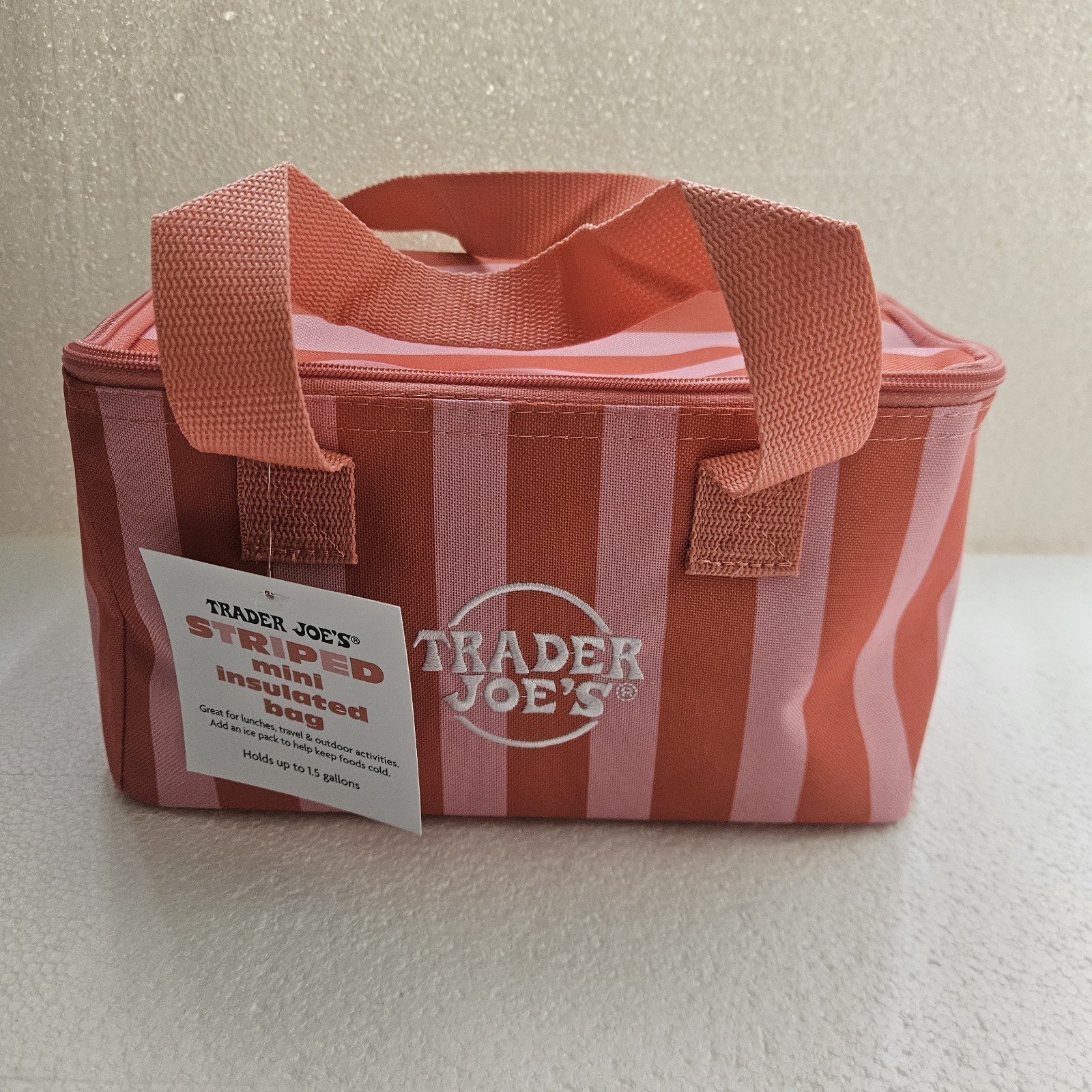 NWT Trader Joe’s Mini Insulated Bag Pink Peach STRIPED 2026 LIMITED NWT