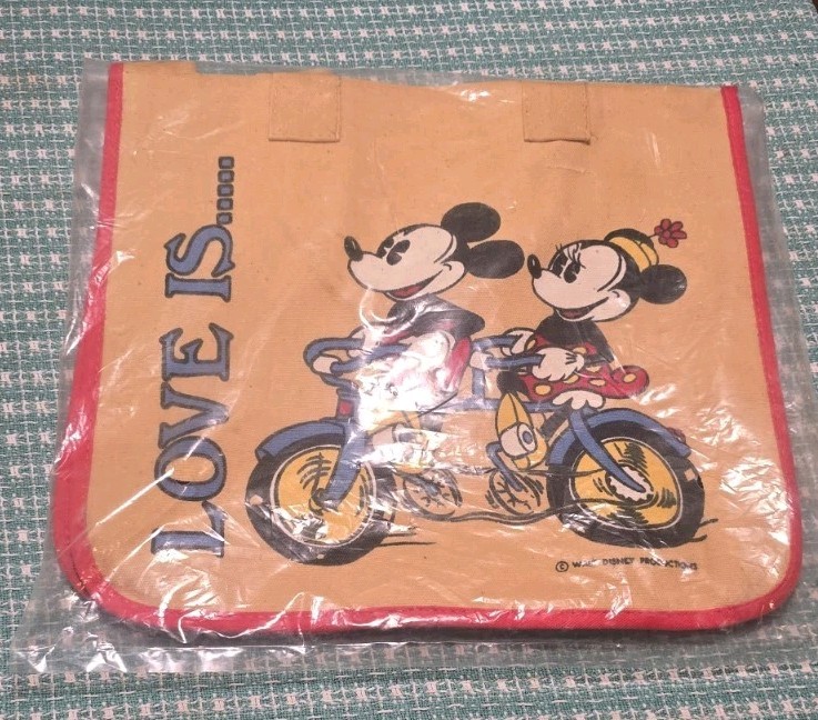 Disney Vtg Mickey Minnie Mouse Canvas Bikes Rose Love is Tote Bag Brand New