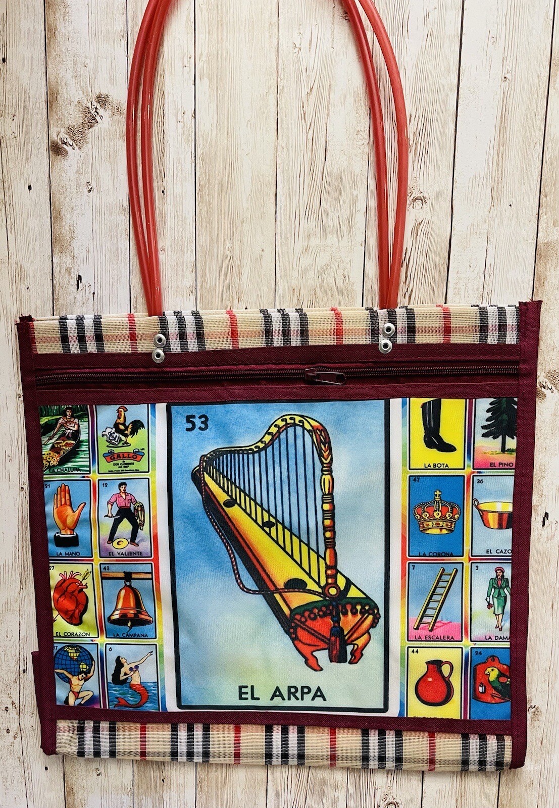 Mexican Loteria Mesh Bag El Arpa Loteria Mexicana De Maya