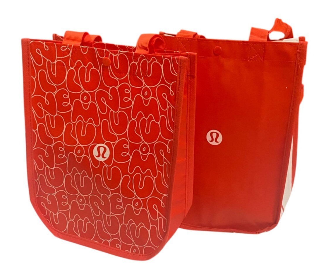Lululemon Red Reusable Tote Bags Set Of 2 12″H x 9.5″ W