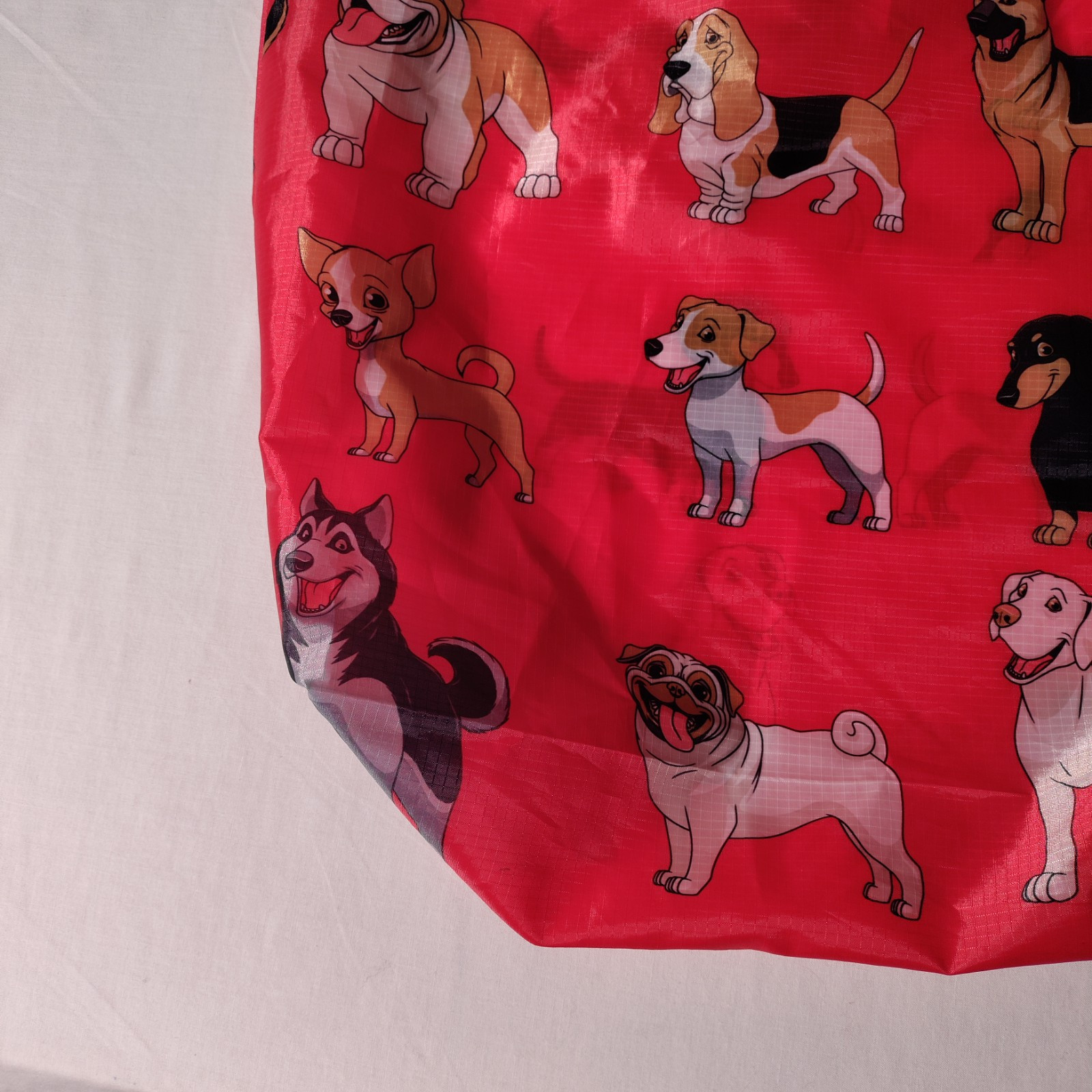 BeeGreen Reusable Nylon Shopping Tote Red Bag with Dogs All Over