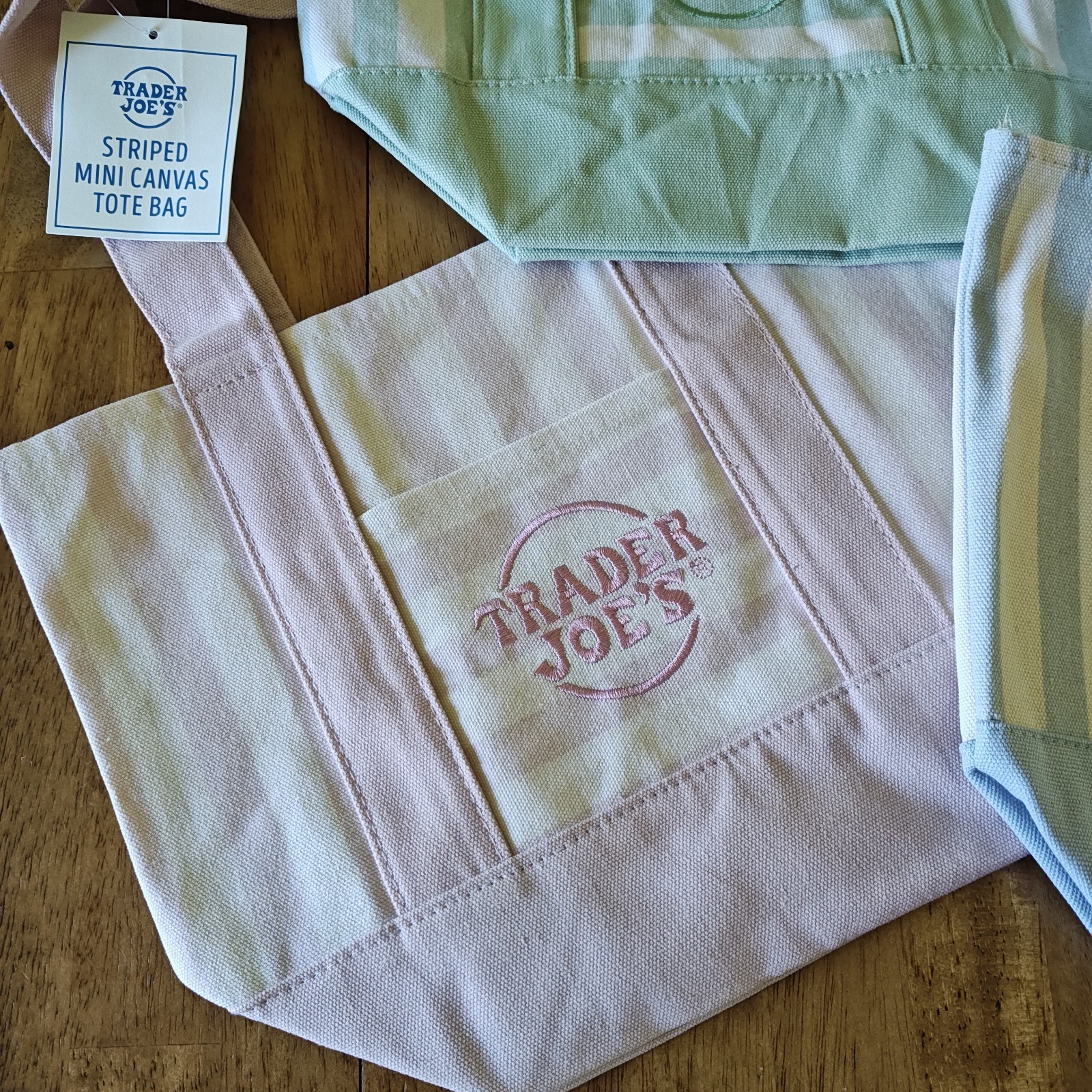 Trader Joe’s Mini Pastel Stripe Canvas Tote Bag Limited Edition Set Of 3 2026