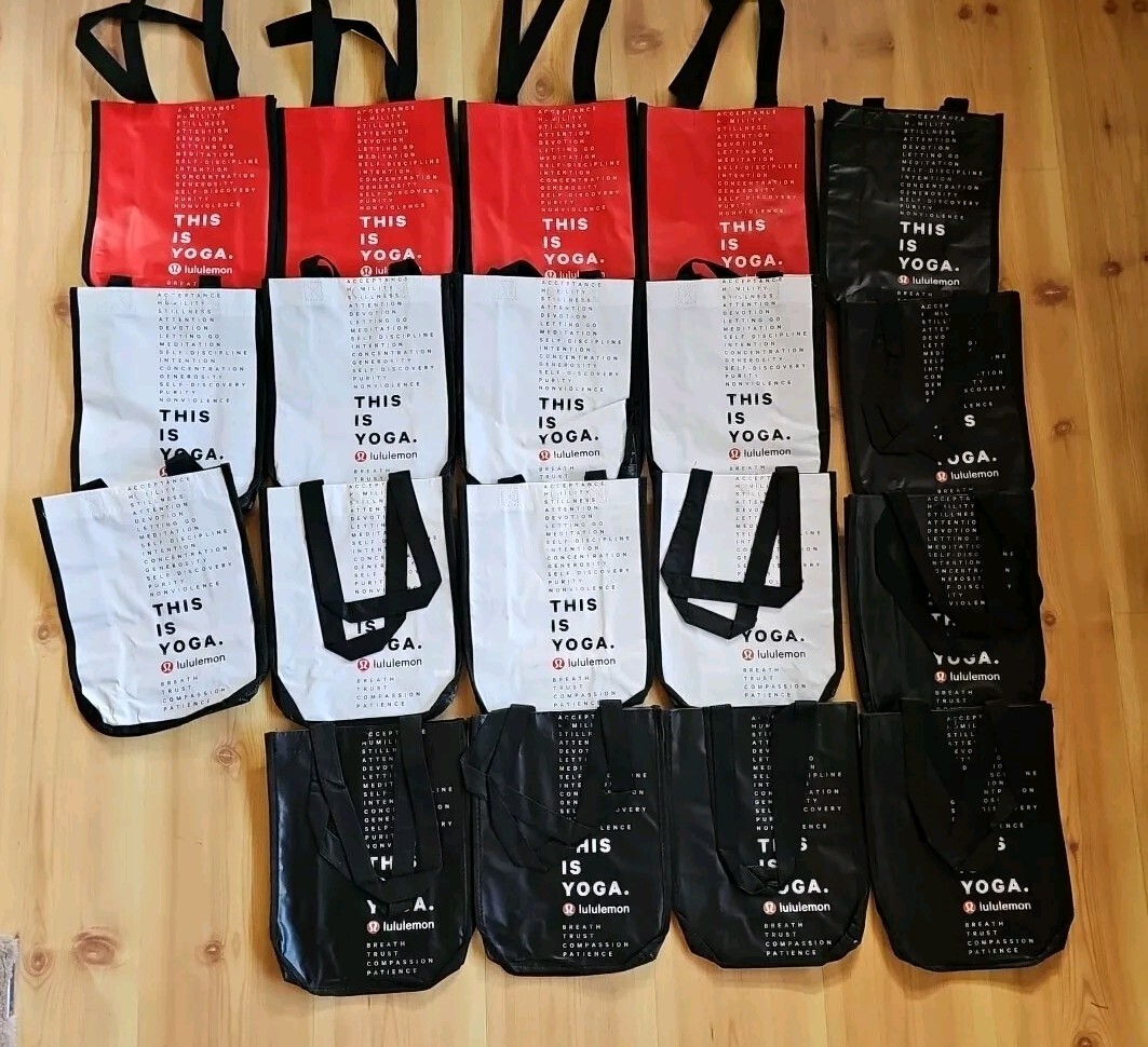 LOT Of 19 SMALL Lululemon Reusable Shopping Bags This Is Yoga Red White Black