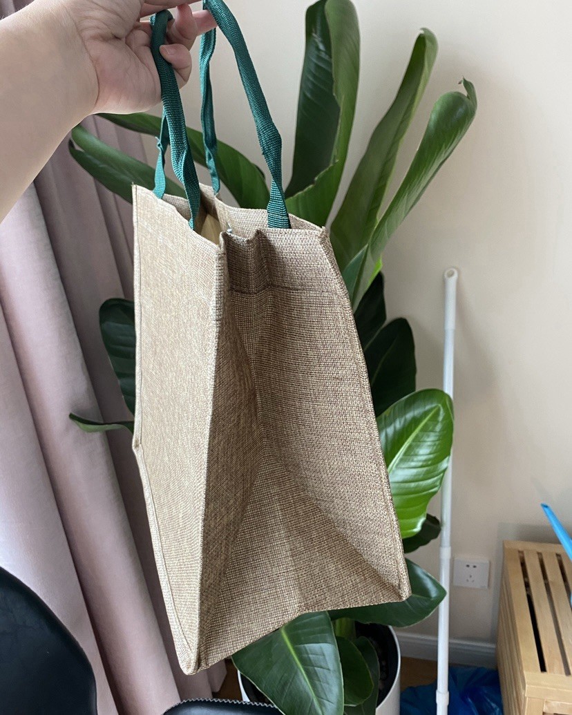 Starbucks Reusable Foldable Jute Shopping Bag Beige Green Handles Inner Pocket
