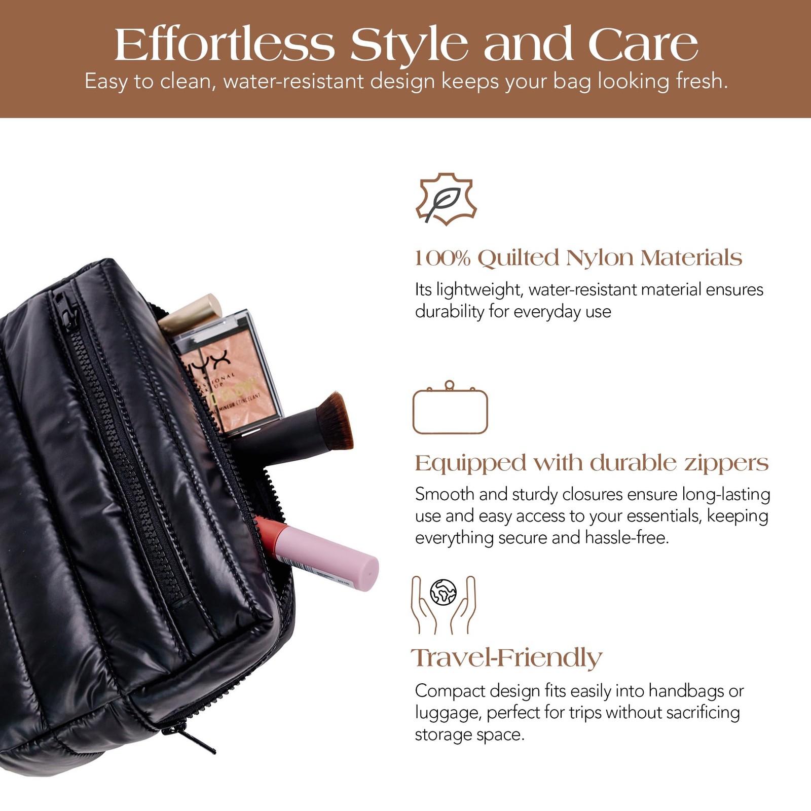 Citi Collective Premium Cosmetic Bag for Women| 9 x 6.25 x 3.3 inches, Black