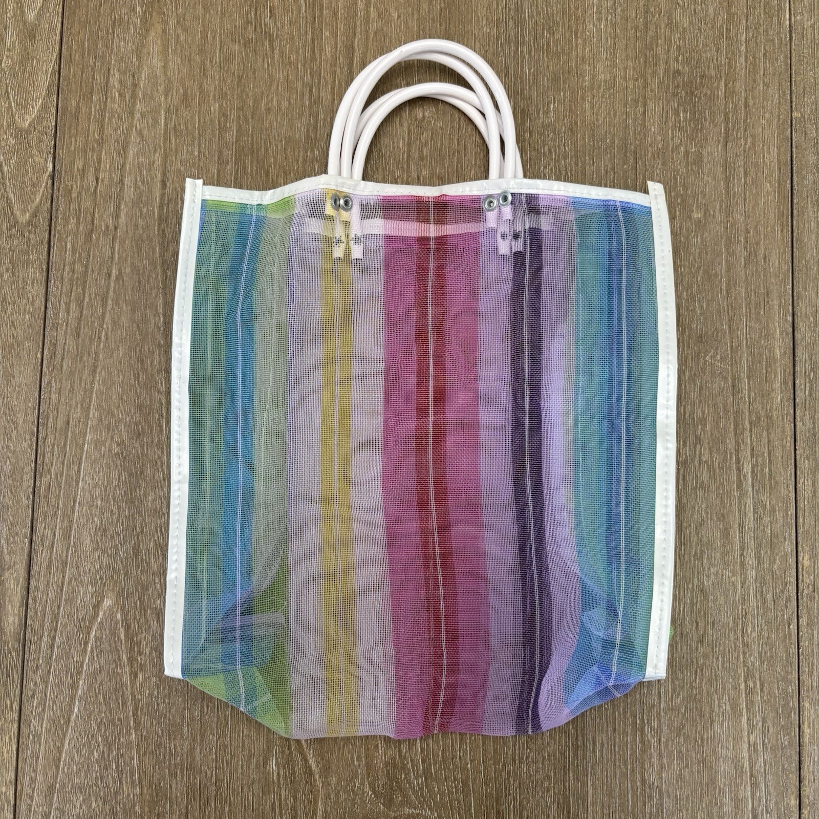 Mini Mexican Multi Color Striped Mesh Market Mercado Reusable Tote Bag 11×11