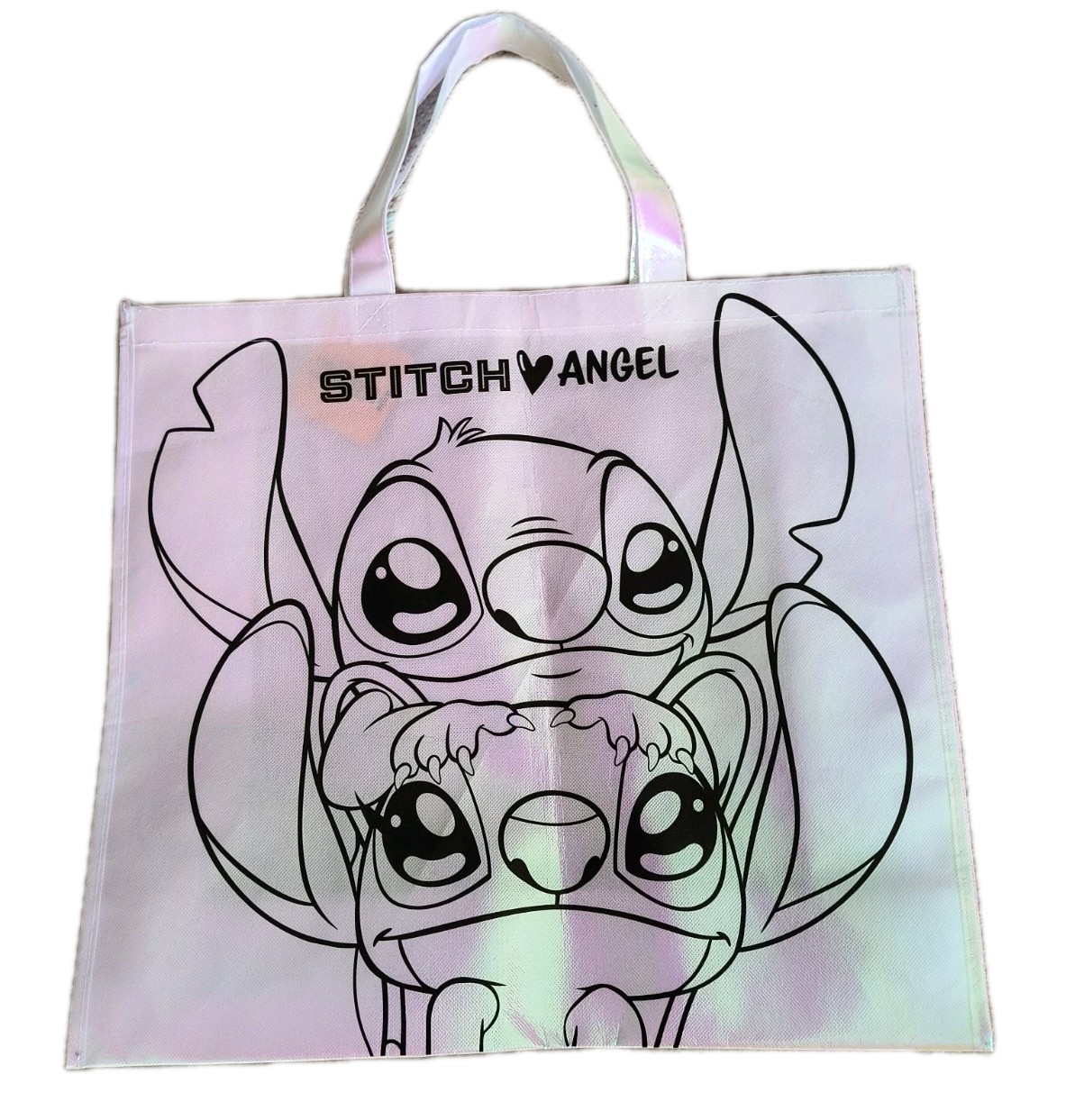 Disney STITCH & ANGEL Reusable White Iridescent Jumbo Shopping Gift Bag w/Handle
