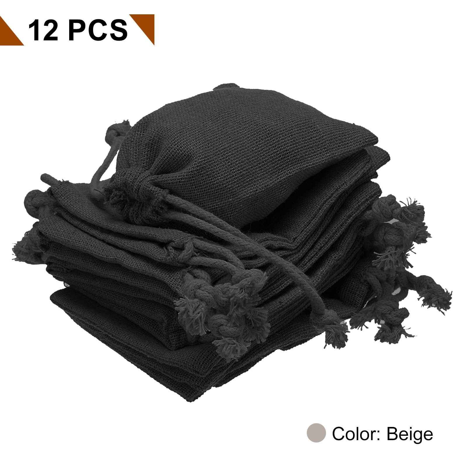 HARFINGTON 12pcs Cotton Storage Bags 3.2″ x 3.9″ Canvas x 3.9″, Black