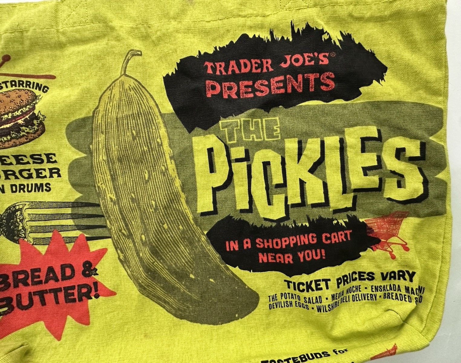 Trader Joe’s The Pickles Reusable Grocery Tote Bag Pickle Concert Design Viral