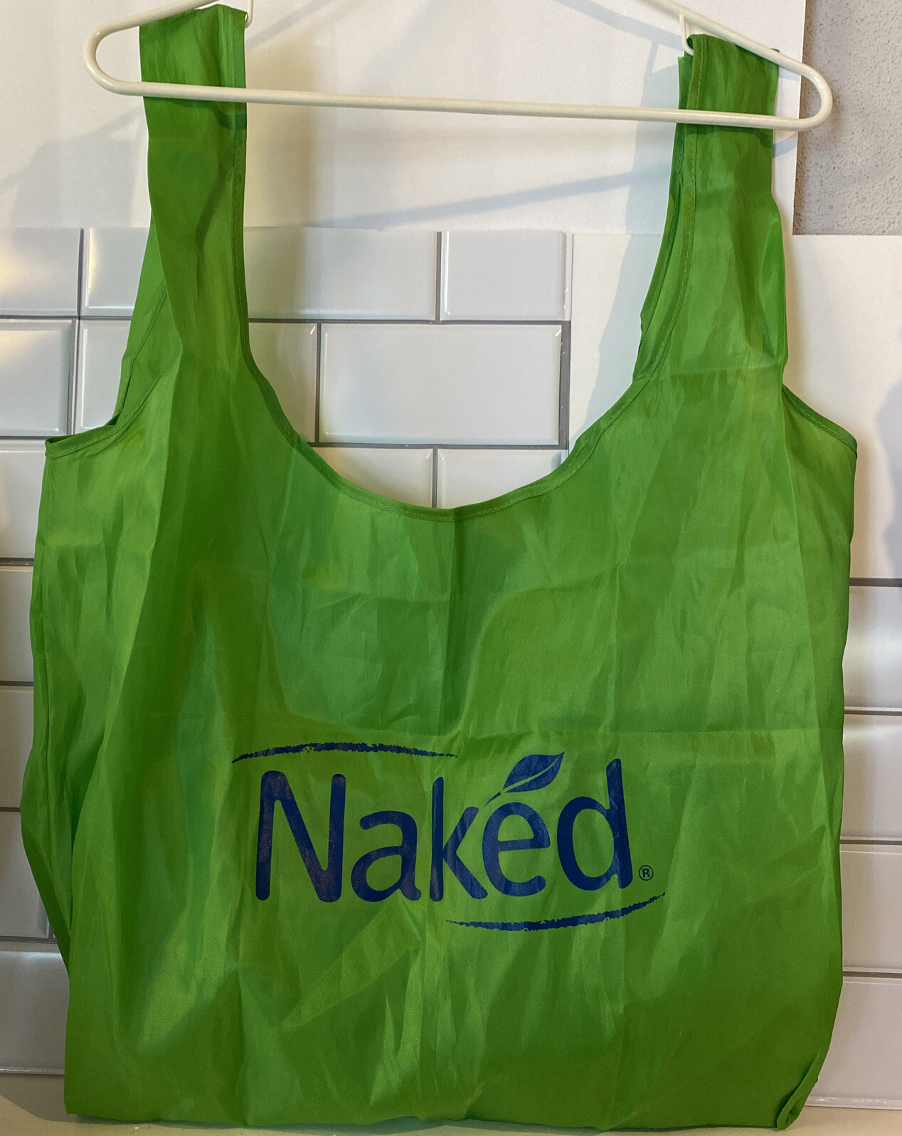 New Naked Brand Reusable Foldable Shopping Bag Tote Nylon Lime Green Blue Logo