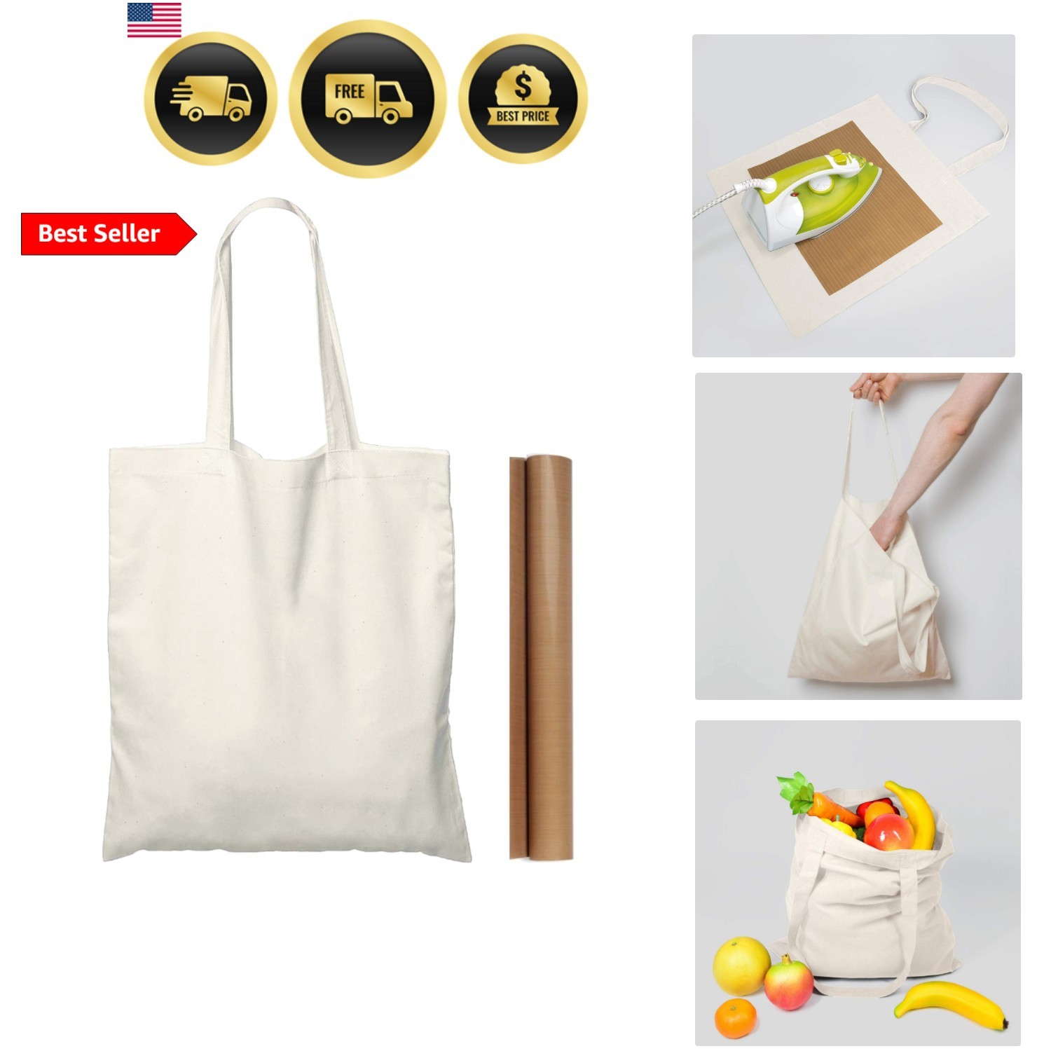 25 Pack 15” X 16” Natural Cotton Tote Bags, Lightweight Blank Bulk Cloth ba…