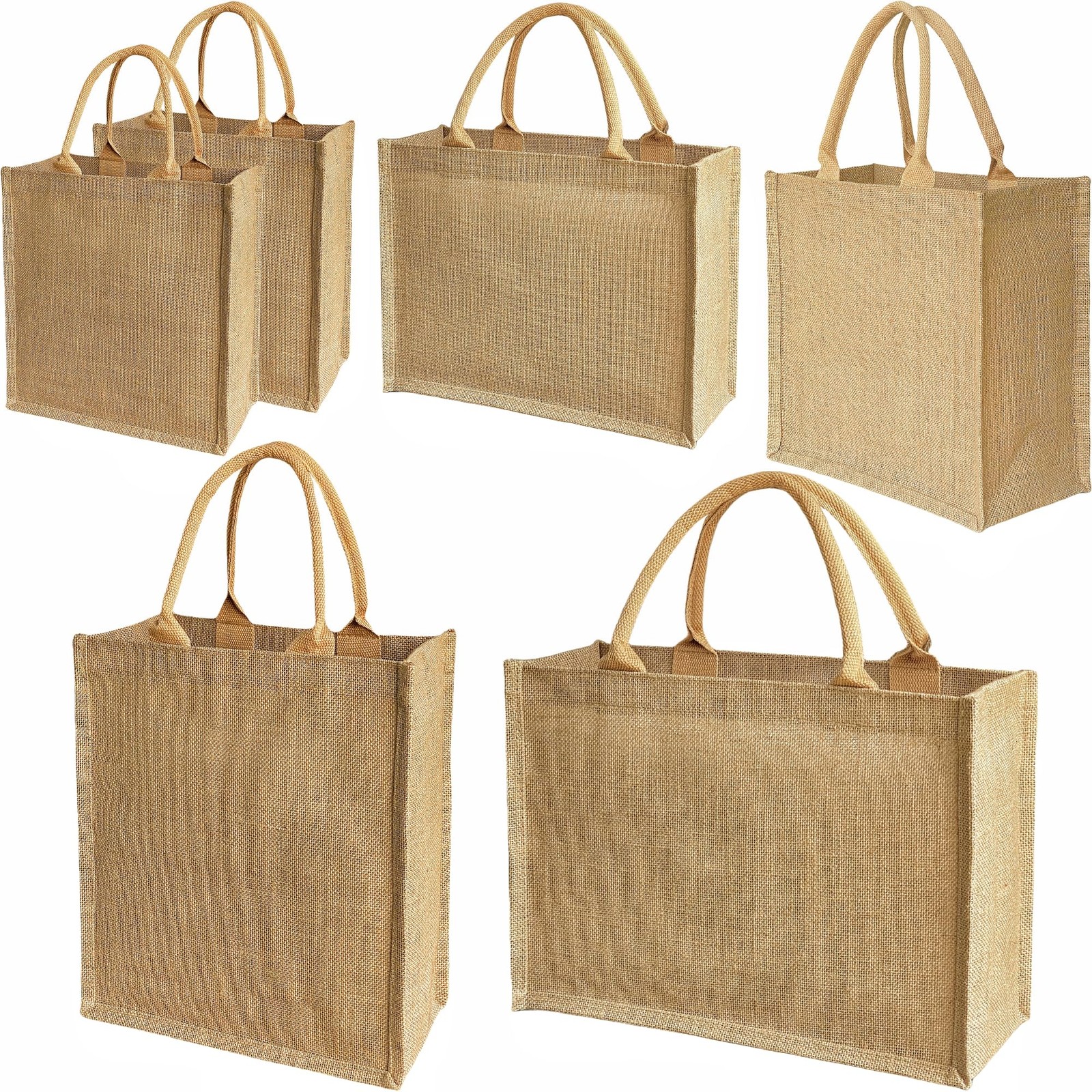 6 PCS burlap tote bags Reusable DIY Jute Handbags Gift Shopping bag Multi Siz…