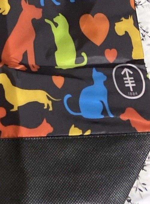 1884 Brand Nylon Fabric Reusable Tote Bag Dogs Cats Black Multicolor 16″ X 16″