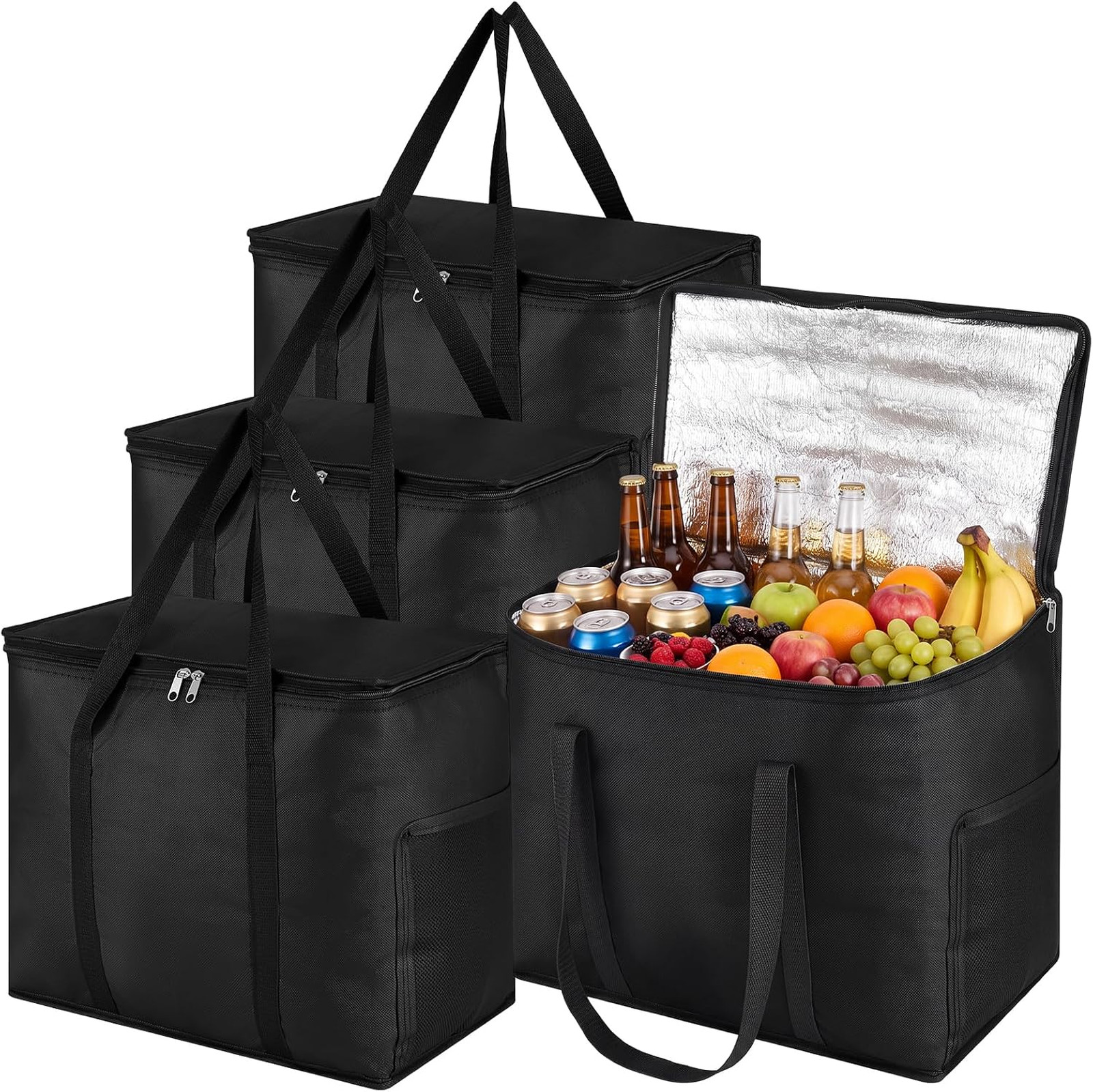 Insulated Reusable Grocery Bags 30L Cooler Bag Black Food Delivery Collapsible