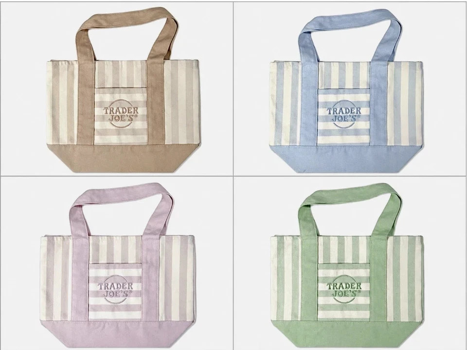 Trader Joe’s Mini Pastel Stripe Canvas Tote Bag Limited Edition Set Of 4