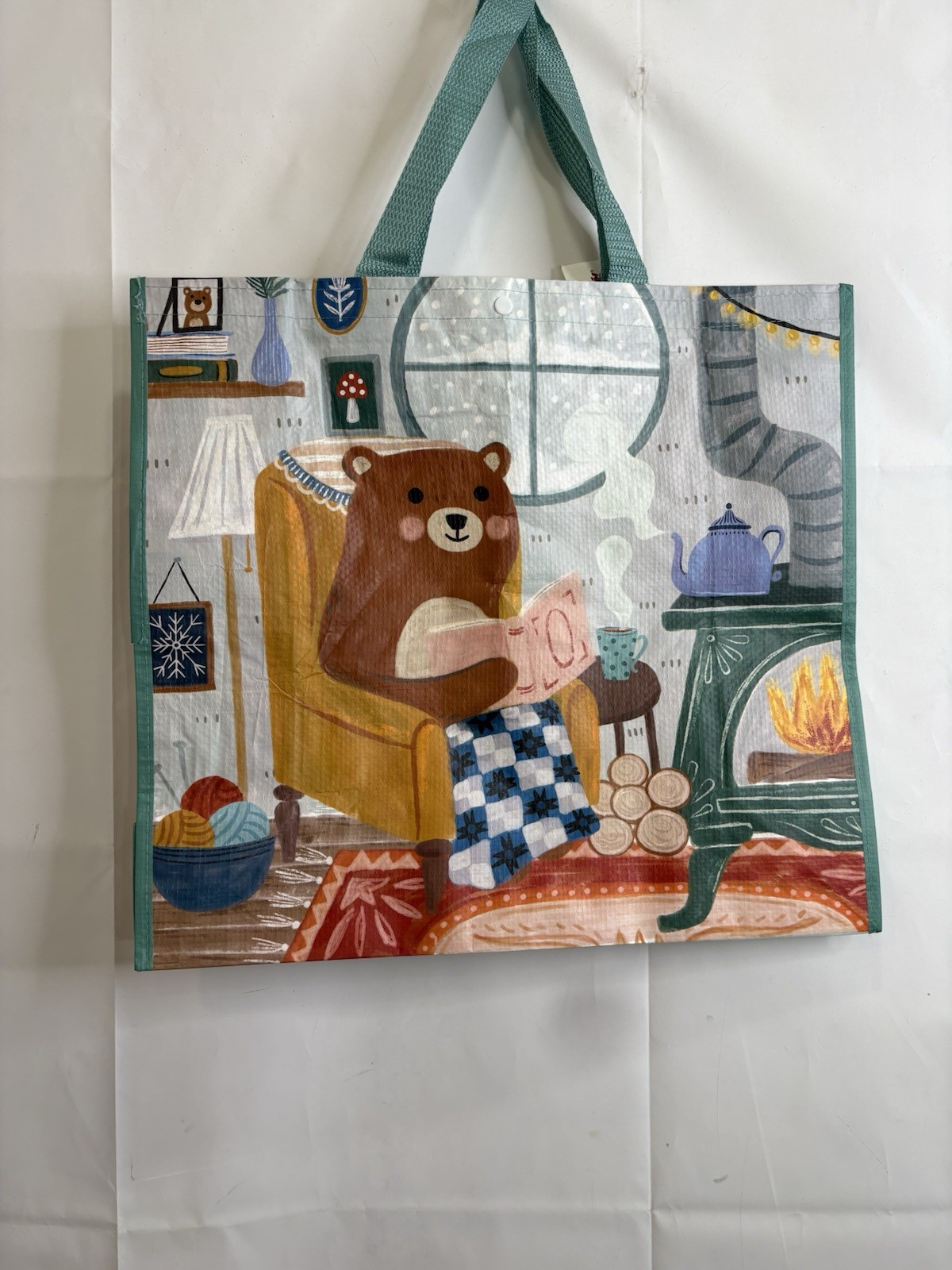 TJMaxx Shopping Bag Cozy Reading Brown Teddy Bears Reusable Tote Bag 18×19.5