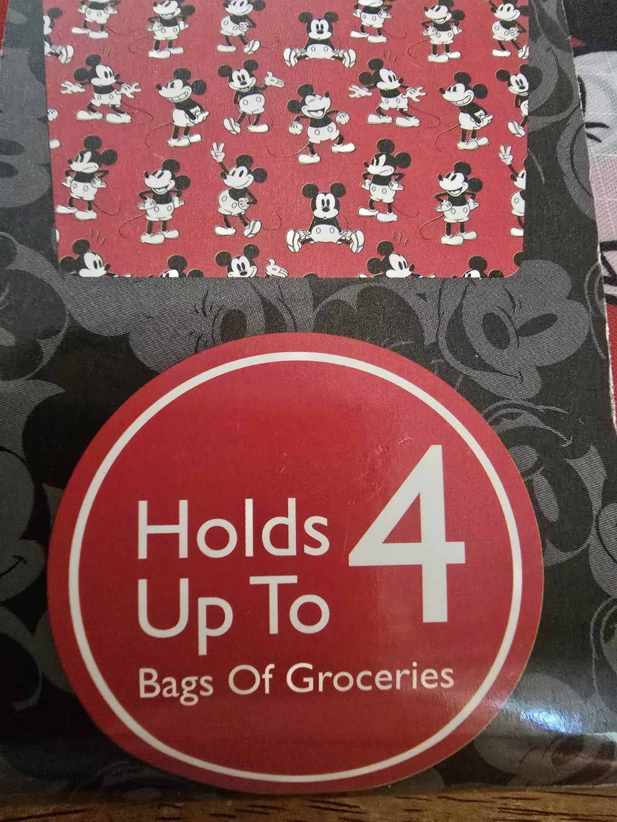 NEW Disney Mickey Mouse Reusable Bag XL Built In Pocket Foldable 23×16.5