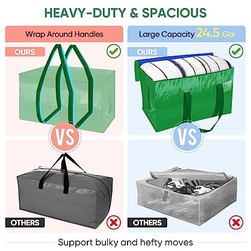 Oversized Moving Bags with Reinforced Handles, Heavy-Duty 8-Pack Light Green