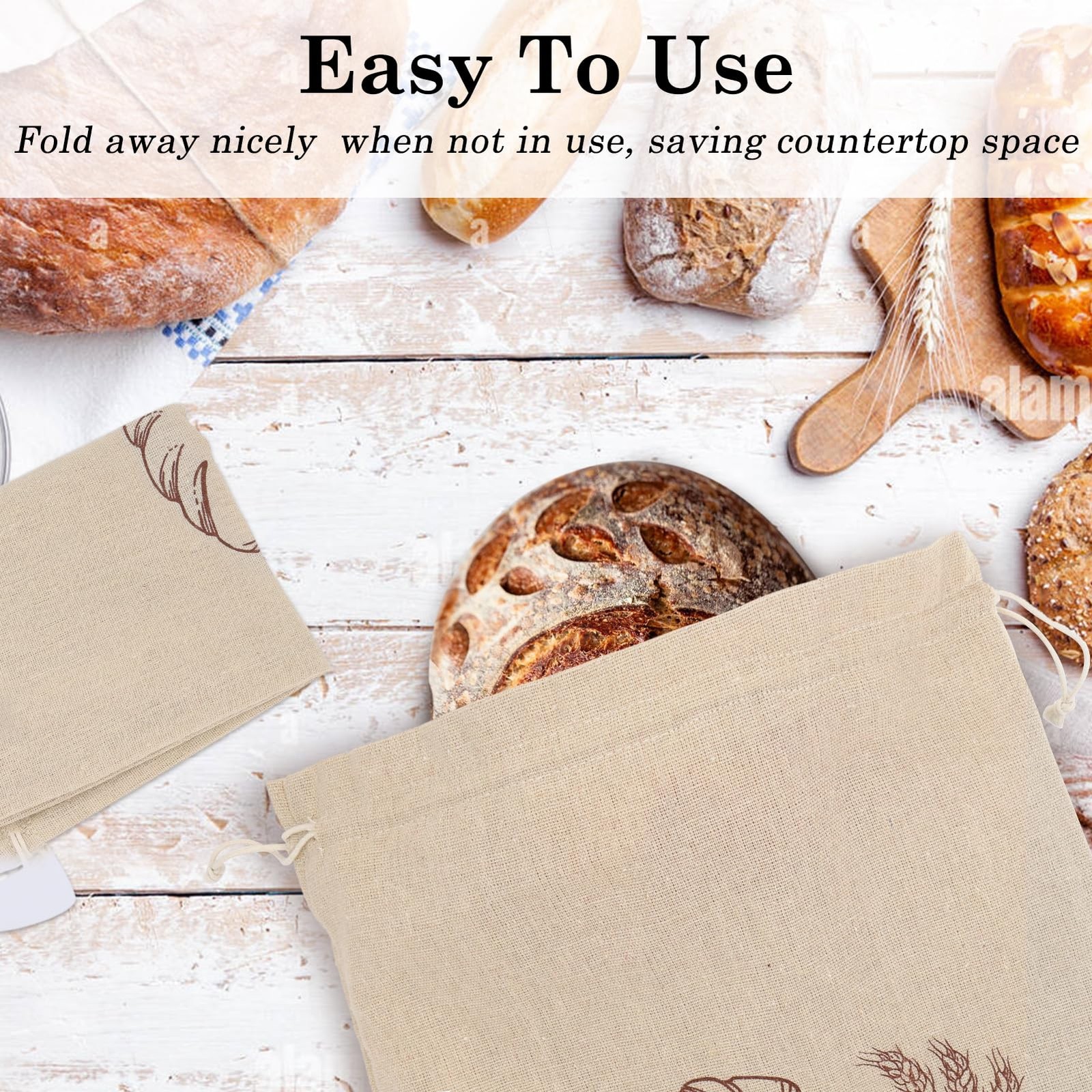 2 Pack Reusable Linen Bread Storage Bags with Plastic Lining, Sourdough Bread Ke