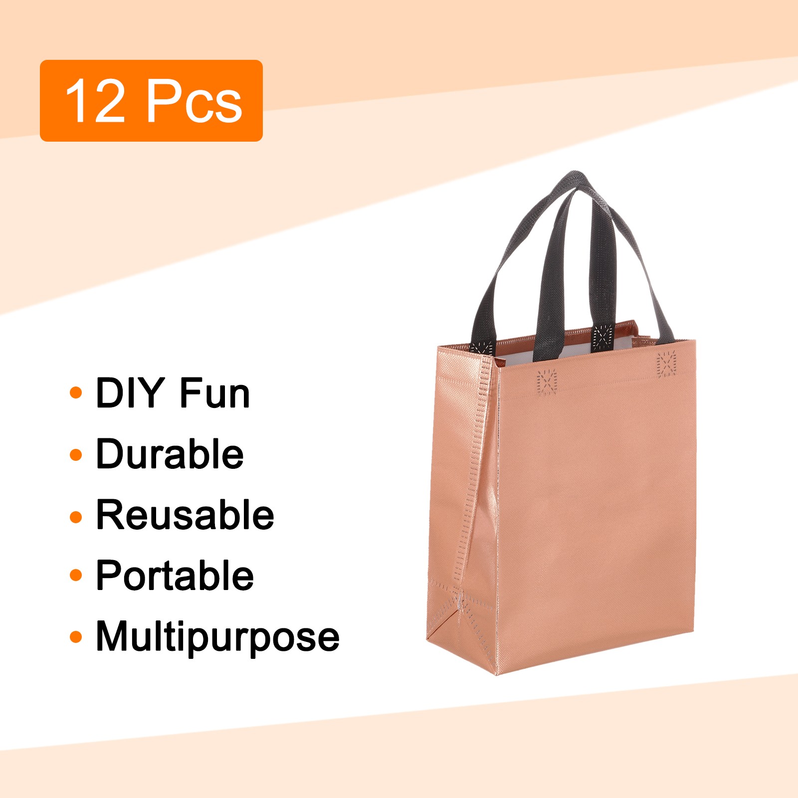 12Pcs Reusable Gift Bags with Handles 7.9 x 9.8 Inch Rose Gold