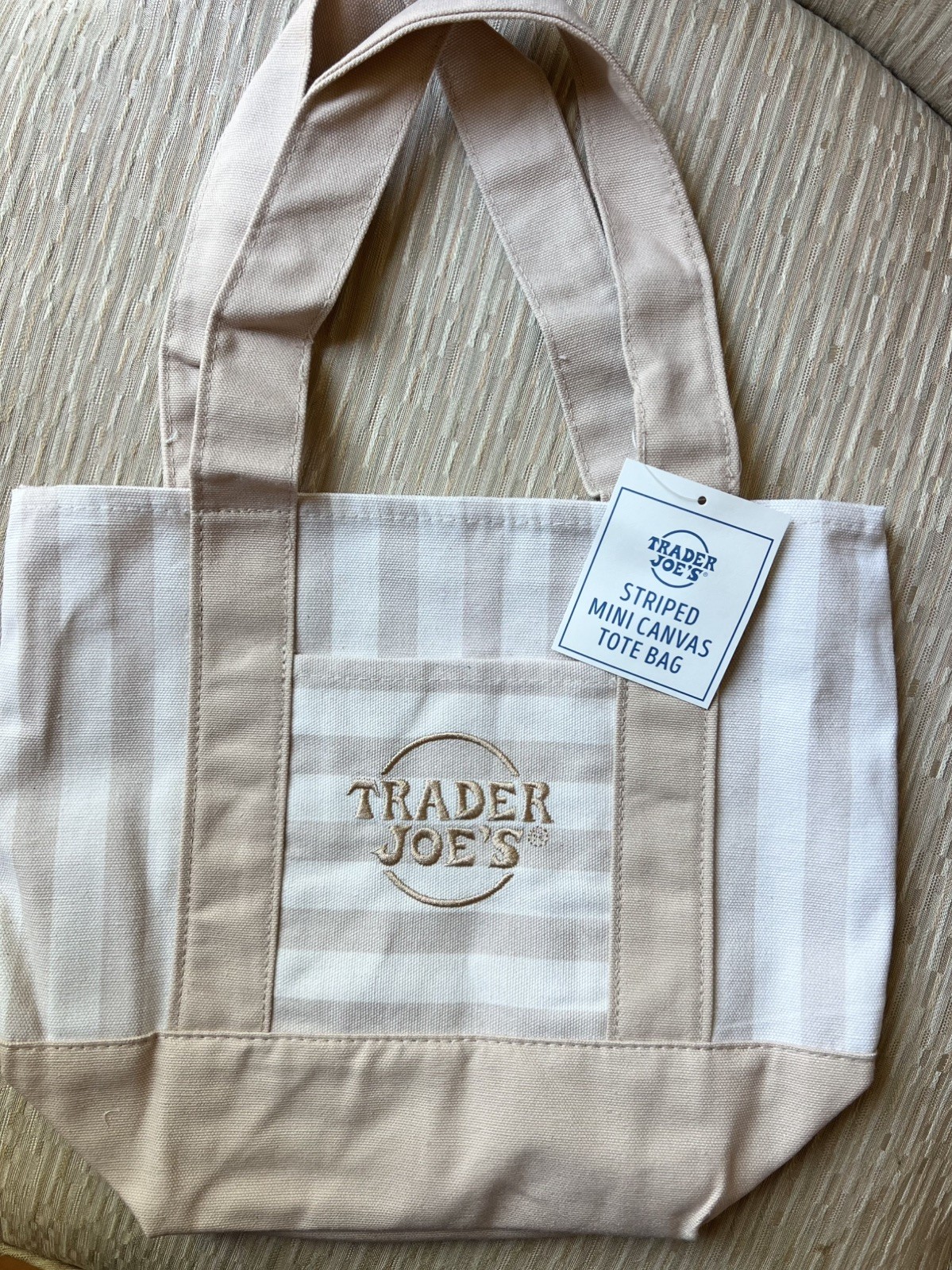 Limited Edition Authentic Beige Pastel Stripe Trader Joe’s Mini Canvas Tote