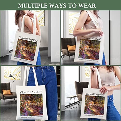Canvas Tote Bag Aesthetic Cute Vintage Tote Claude Monet_pathway in Garden
