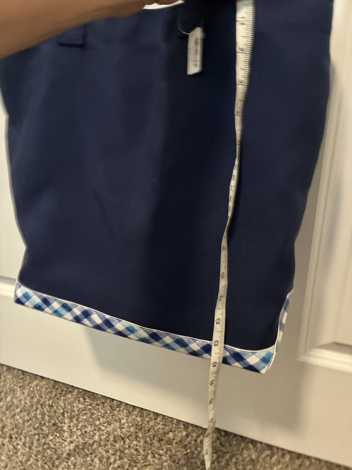 Bath & Body Works Navy Blue Canvas Checked Foldable Large Reusable Shopping Bag