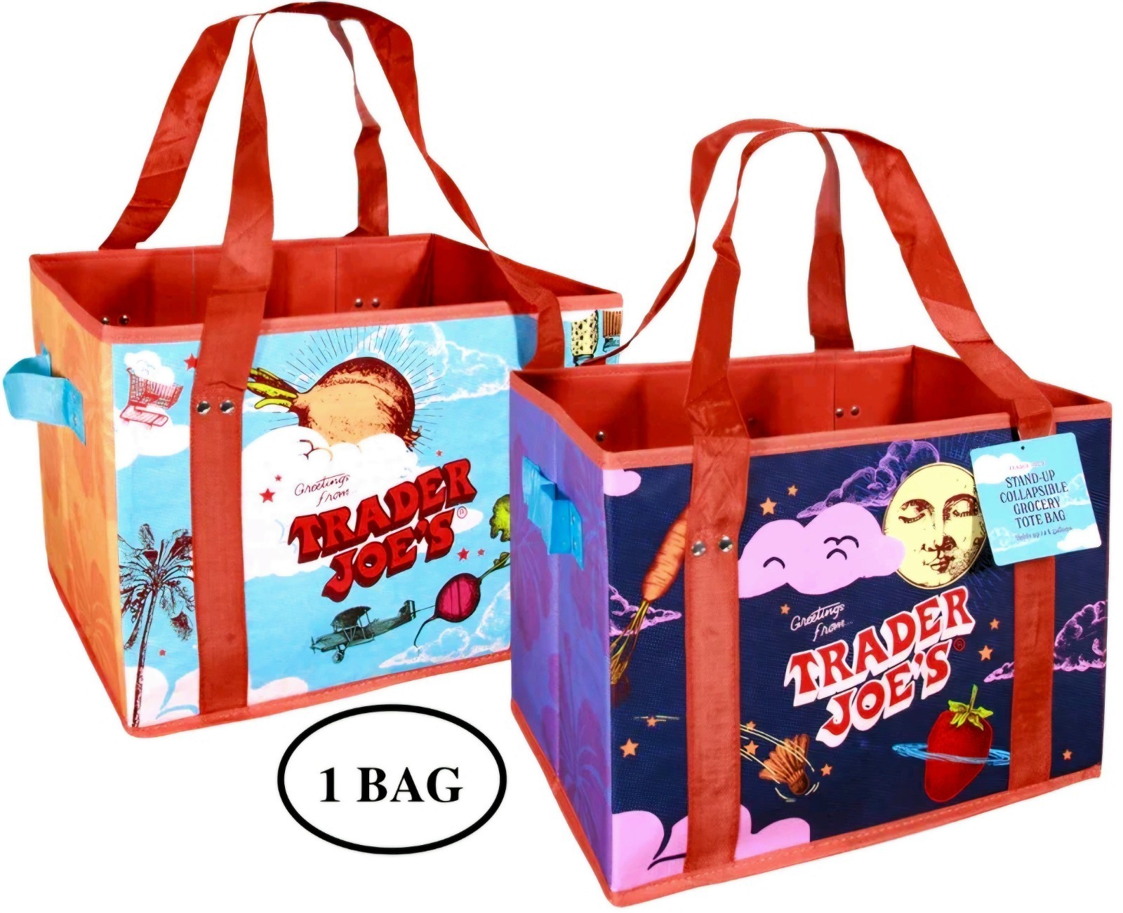 Trader Joe’s Tote Bag Stand Up Collapsible Grocery Sturdy Durable Reusable NEW