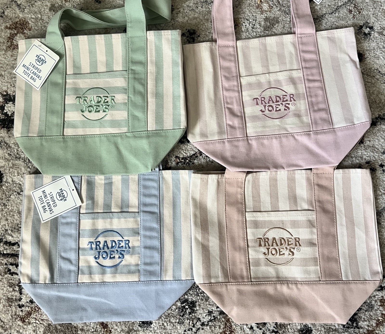 Trader Joe’s Striped Mini Canvas Reusable Tote Bags Set of 4 Multicolor