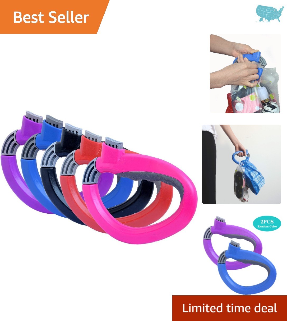 Durable Plastic Grocery Bag Holder – 2 Collapsible Carriers in Random Colors
