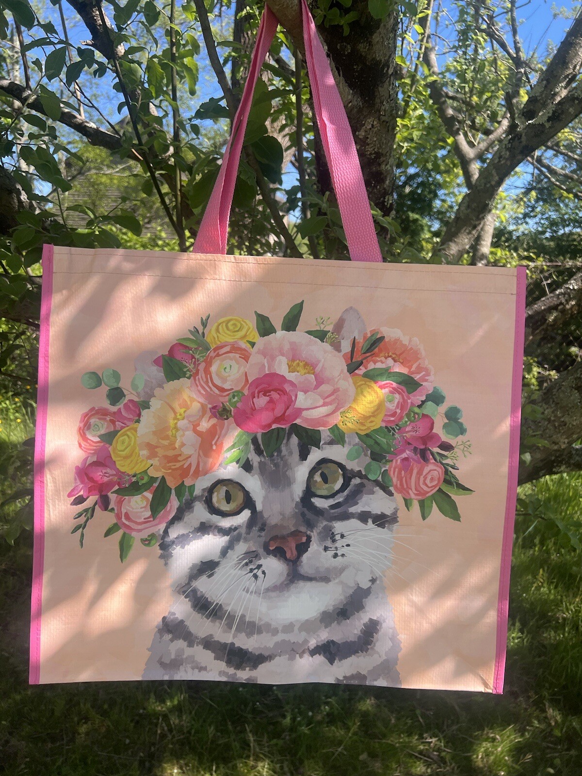 CUTE House Cat’s FLORAL 🌸Reusable Durable Shopping Eco Grocery Market Bag NEW