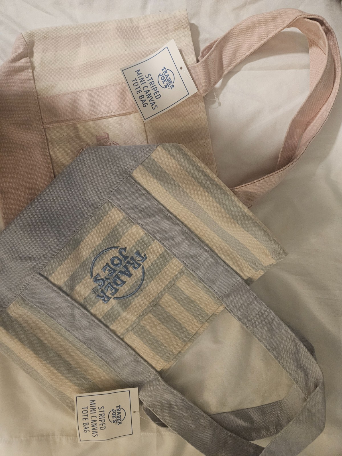 Trader Joe’s Mini Canvas Tote Bag (all colors: pink, blue, green and beige/tan)