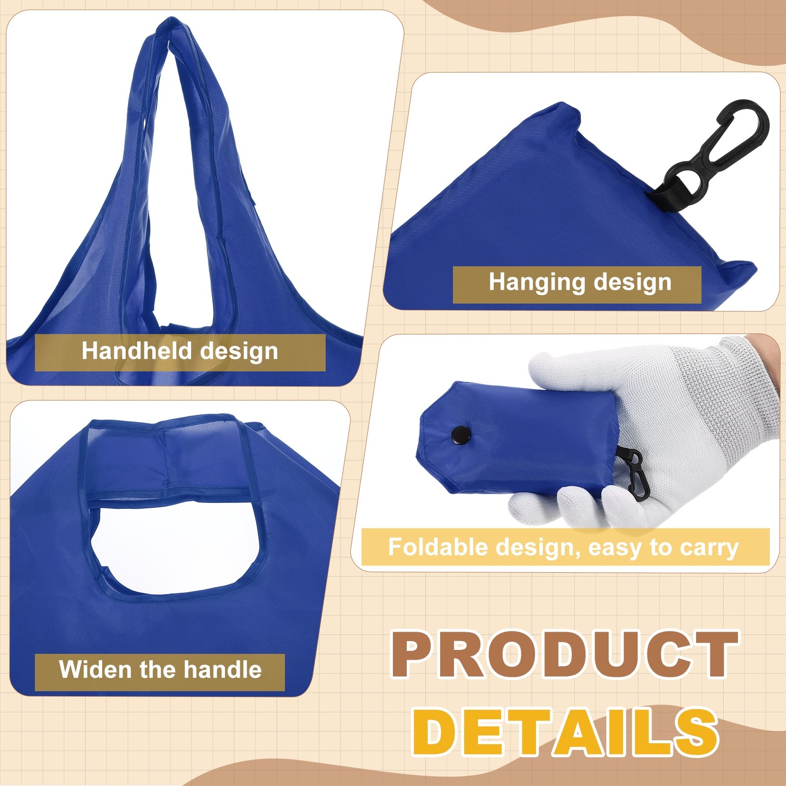 4 Pack Foldable Travel Bag with Handles Washable Shopping Tote Pouch Sapphire