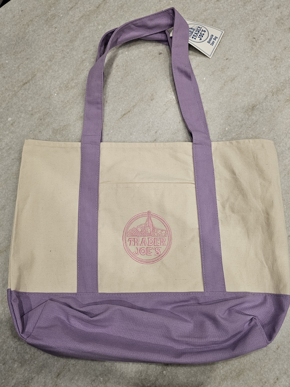 (1) LARGE Trader Joe’s LAVENDER Canvas Tote Bag – SHIPS TODAY In Hand New