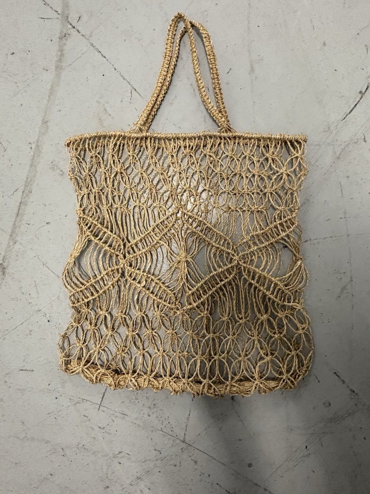 Beige String Mesh Foldable Bag for Decor or Eco- Smart Use