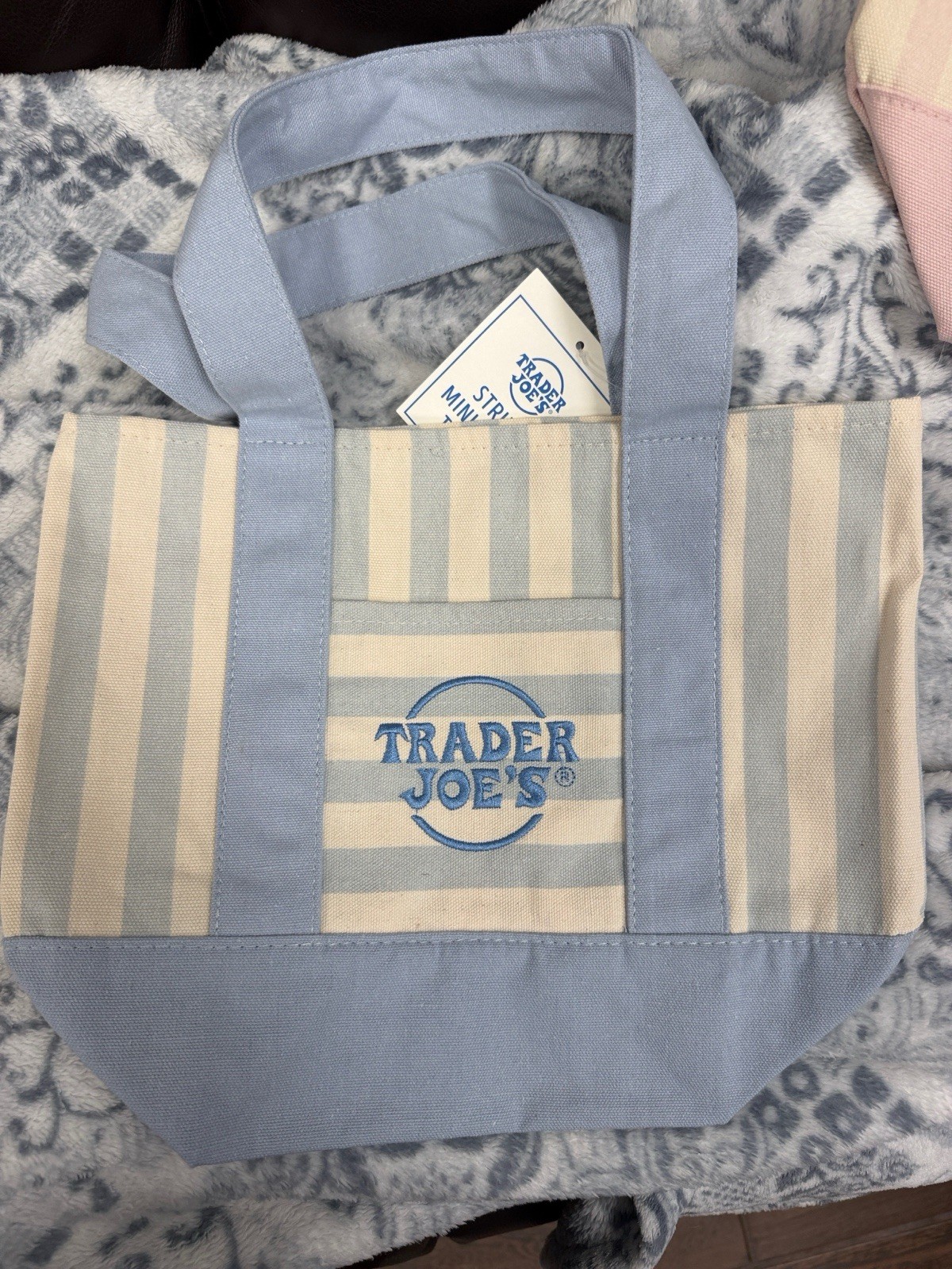 Trader Joe’s Striped Reusable Mini Tote Bag Beige/Pink 12×6 in, 6 in H