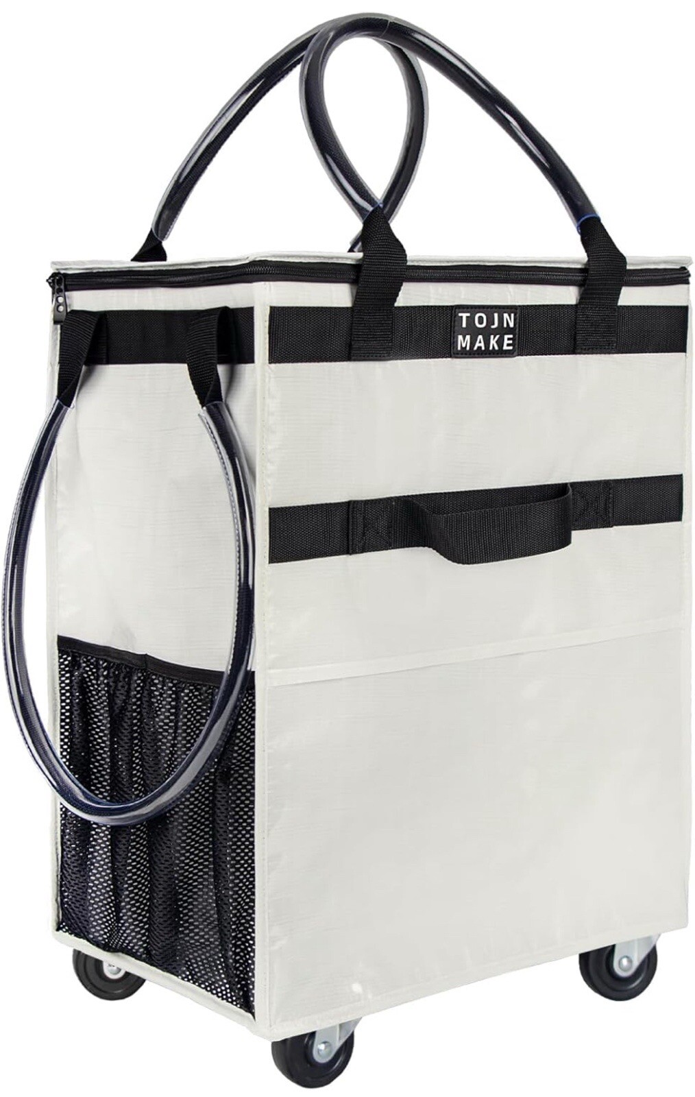 Reusable Grocery Bag on Wheels Shopping Trolley with 8 Pockets and Zipper Cover