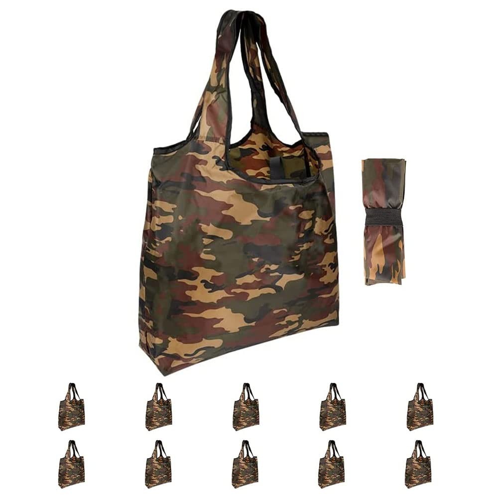 Camo Heavy Duty 50 Lbs Foldable Reusable Grocery Shopping Bags 10 Pack