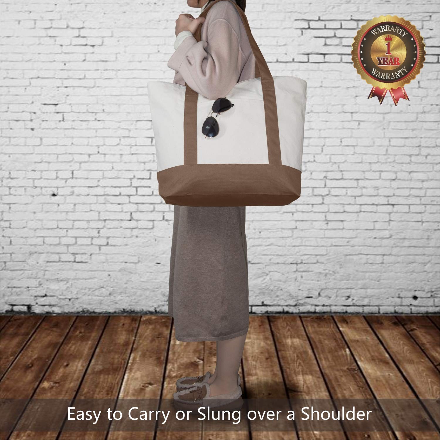 1-Pack Canvas Tote Bag with an External Pocket, Reusable Grocery Shopping Bag…