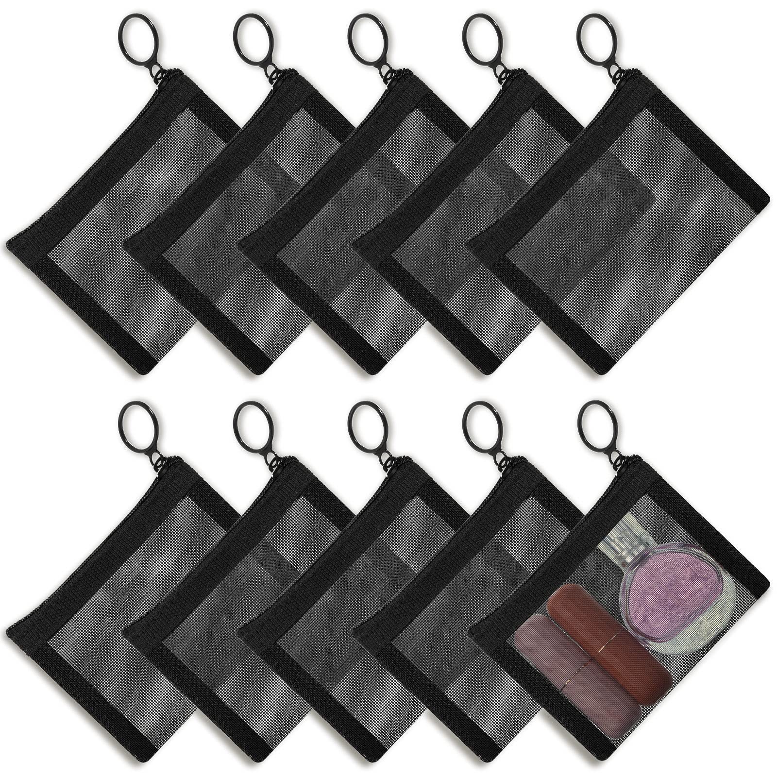 Frienda 10 Pcs Small Mesh Bags with Zipper Mini 5 x 4 Inch, Black