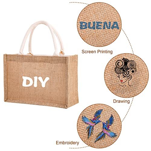 6 Pcs Jute Tote Bags Reusable Grocery Shopping Bags, 14.7×9.8×4.5 Inch