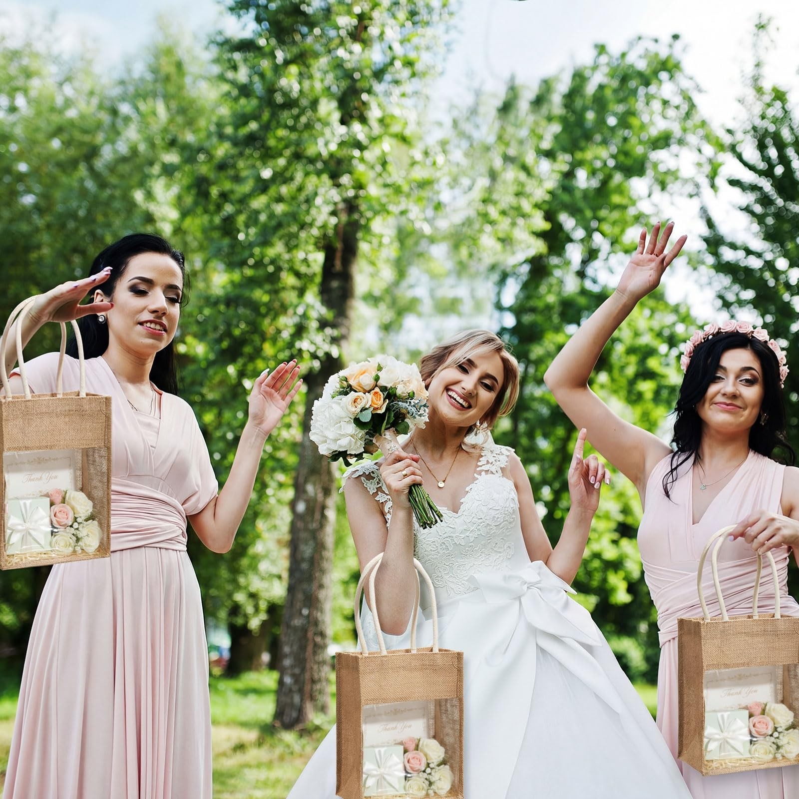 6 PCS Burlap Tote Bags Reusable DIY Jute Blank Handles Wedding Baby Shower