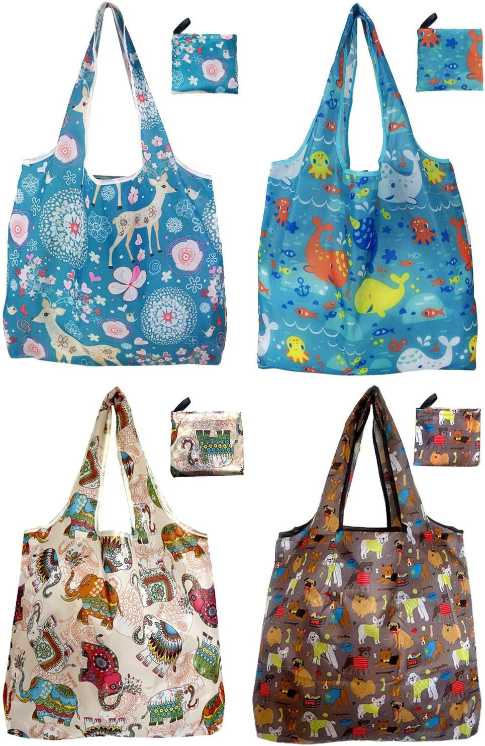 Foldable Reusable Grocery Bags, 4 Pack Large Shopping Tote Bags, Durable & Machi