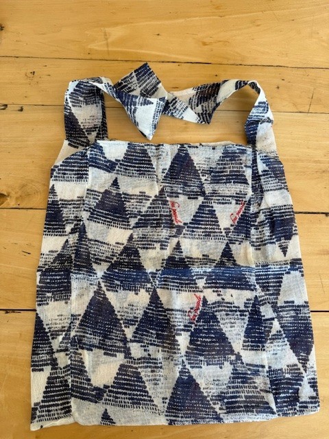 Free People Linen Navy whiteGeometric Shoulder Bag Shopping Tote 14 1/4″ x 15″