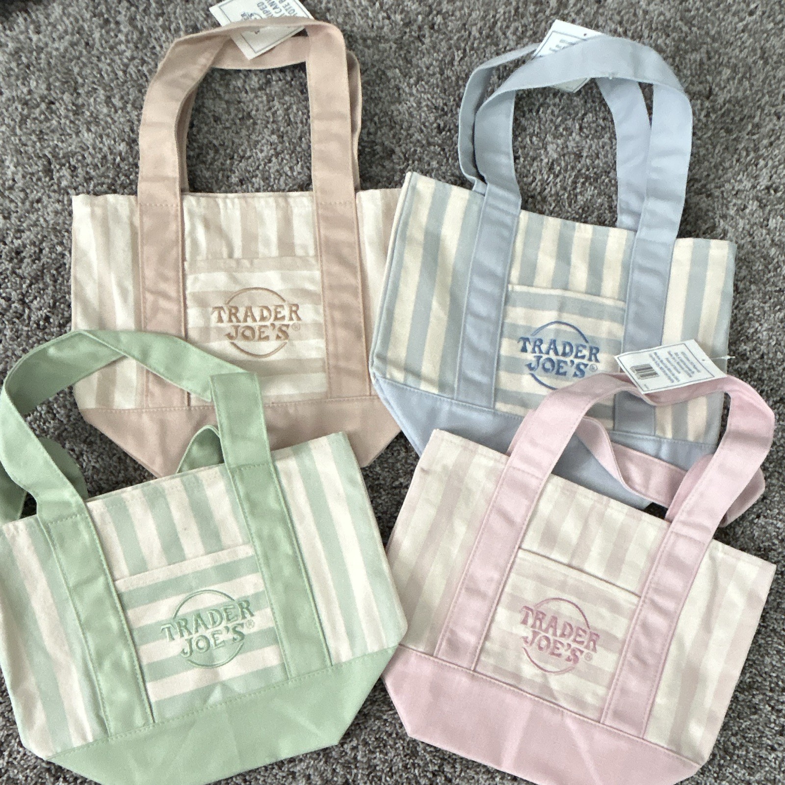 Trader Joe’s Small Canvas Stripe Tote Bags Lot of 4 Multicolor 10×13 in
