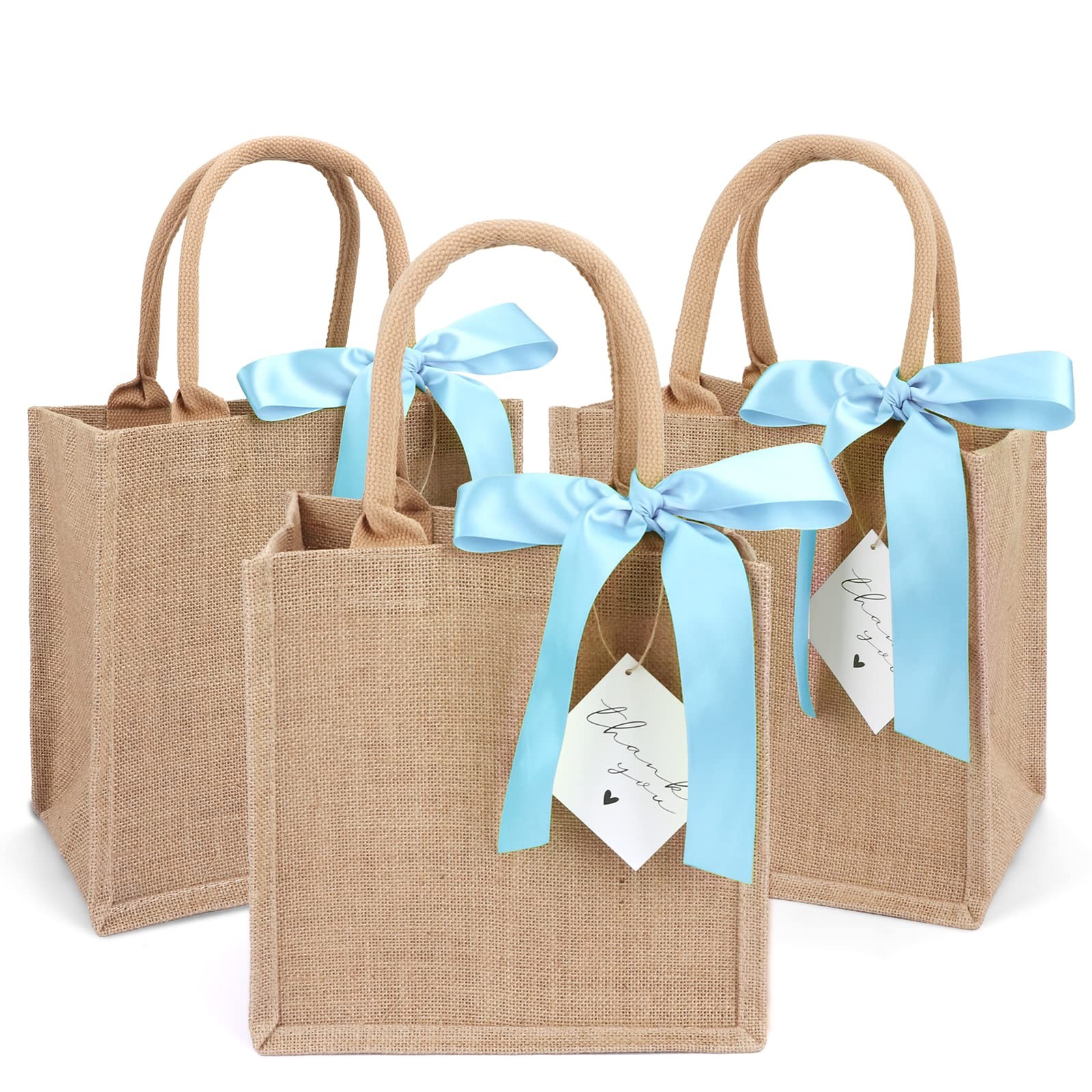 6 Pack Burlap Tote Bags with Handles Reusable Small Jute Gift Bags with Blue …